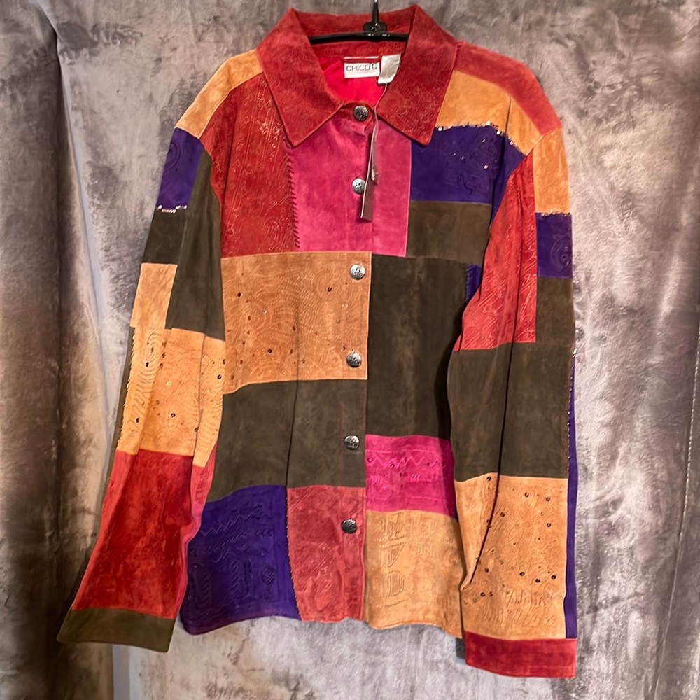 NWT Suede Shell: 100% Leather Chico’s Size 3 (16) Donatello Pastiche Coat SH